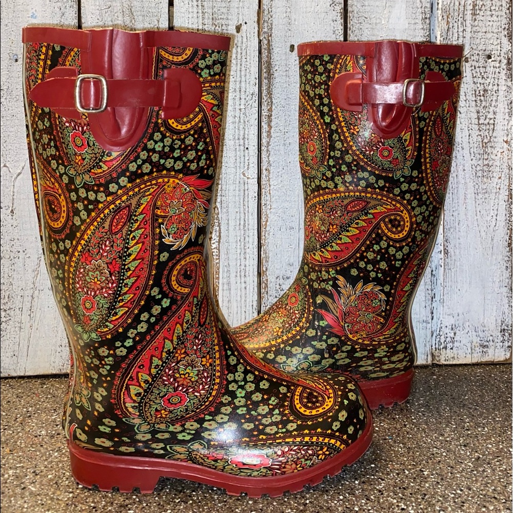 Nomad Puddles Red Paisley Rain Boots View 6